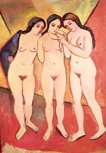 Tres chicas desnudas (rojo y naranja)